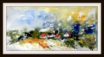 aquarell, watercolor, pleissing, retzerland, gewitter, wolken, häuser, dorf, waldviertel, thunderstorm, clouds, village, buildings