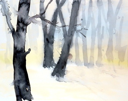 aquarell, watercolor, nebel, mist, fog, schneeberg, wald, bäume, forest, trees