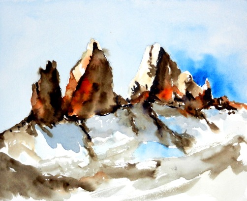 aquarell, watercolor, berge, mountains, gipfel