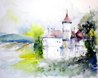 aquarell, watercolor, aquarelle, burg, schloss, castle, château fort, château, retzerland, waldviertel, weinviertel, starrein
