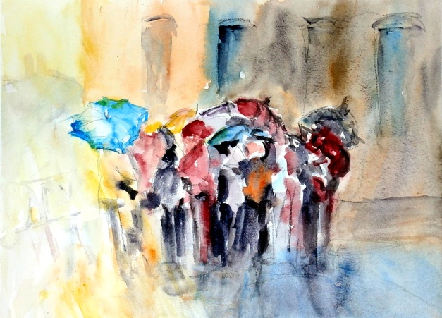 aquarell, watercolor, aquarelle, sightseeing, Normandie, regen, rain, pluie, 