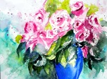 aquarell, watercolor, aquarelle, blume, flower, fleur, blumenvase, flower vase, vase, vase à fleurs, rosa, pink, rose, rose, rosen, rose, roses,