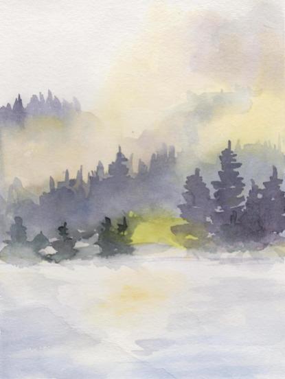 aquarell, watercolor, aquarelle, acquerello, acuarela, nebel, fog, mist, brouillard, brume, antinebbia, fumogeno, niebla, bruma, wald, forest, bois, bosco, foresta, selva,